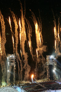 Firework display at night