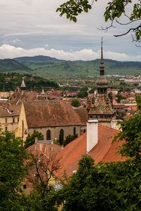 High angle view of townscape against sky