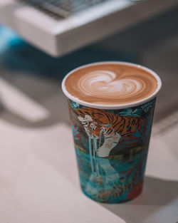 High angle view of coffee on table