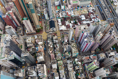 High angle view of buildings in city