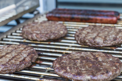 Close-up of meat on barbecue grill