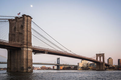 Low angle view of brooklyn bridge in new york city 