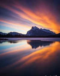 Scenic view of lake at sunset