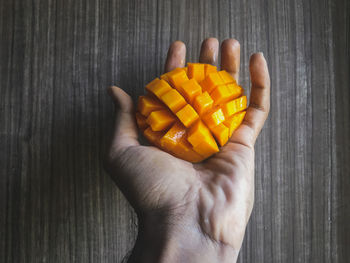 Close-up of hand holding orange