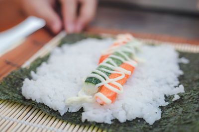 Close-up of sushi on plate