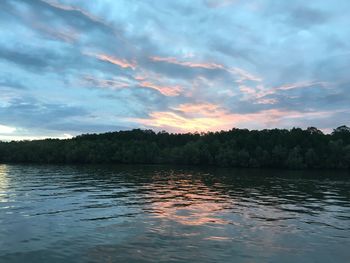 Scenic view of lake at sunset