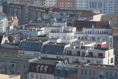 High angle view of buildings in city