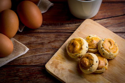 High angle view of breakfast on table