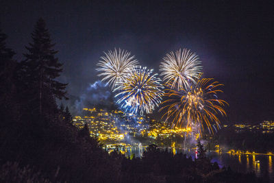 Firework display against sky at night