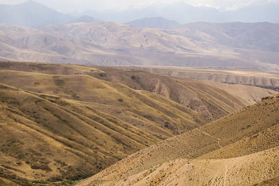 High angle view of arid landscape against sky