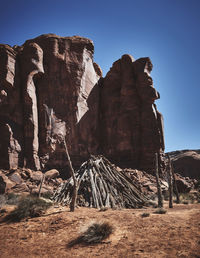 Low angle view of rock formation against clear sky