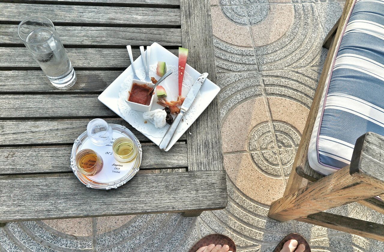 wood - material, table, still life, high angle view, wooden, chair, wood, day, indoors, absence, empty, close-up, directly above, no people, food and drink, group of objects, arrangement, shoe, sunlight