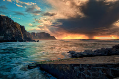 Scenic view of sea against sky during sunset