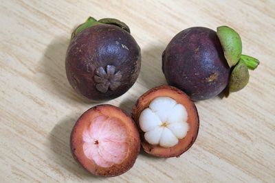 High angle view of fruits on table