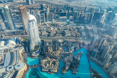 High angle view of buildings in city