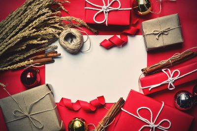 Close-up of christmas decorations on table