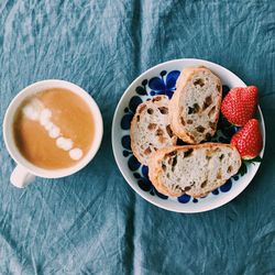 High angle view of breakfast on table