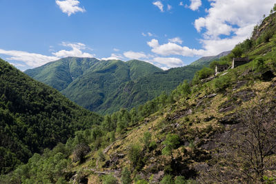 Scenic view of mountains against cloudy sky