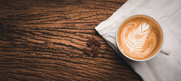 High angle view of coffee on table