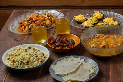 High angle view of food on table