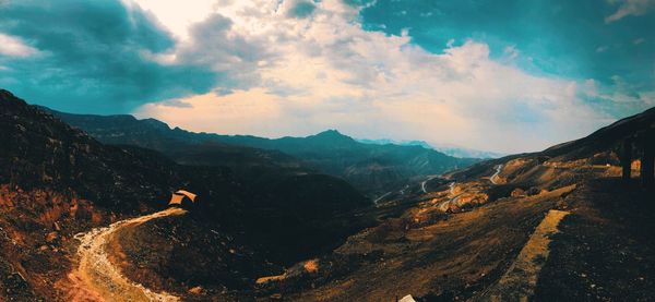 Panoramic view of landscape and mountains against sky