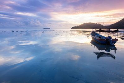 Scenic view of lake against sky during sunset