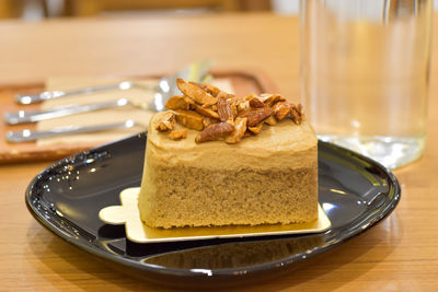 Close-up of cake in plate on table