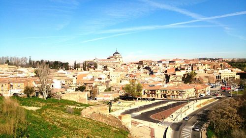 High angle view of townscape against sky