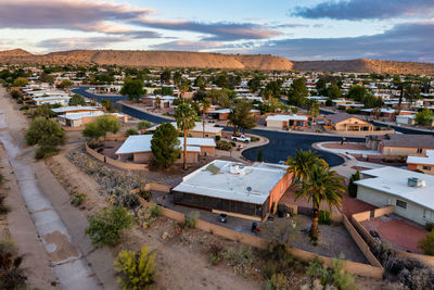 High angle view of townscape against sky