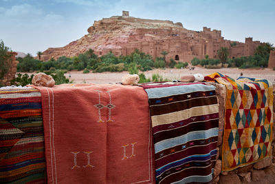 Multic-colored, hand woven carpets and rugs ait ben haddou kasbah, morocco