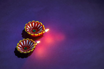 High angle view of cupcakes on table