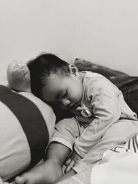 High angle view of mother and daughter at home