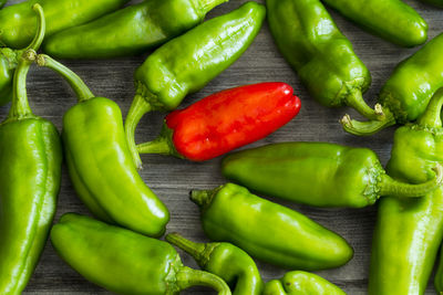 High angle view of chili peppers