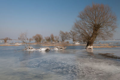 Scenic view of frozen lake against clear sky