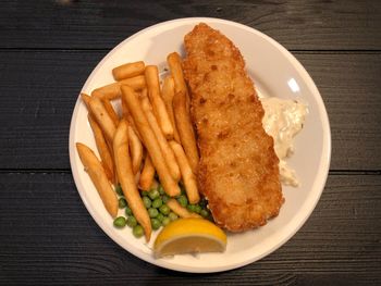 High angle view of food in plate on table