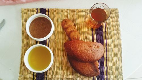 Close-up of breakfast on table