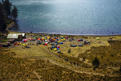 Aerial view of ranu kumbolo campsite, mt semeru, indonesia