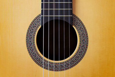 Close-up of guitar against wall