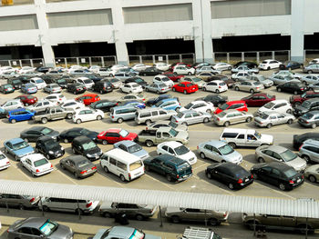 High angle view of cars in parking lot