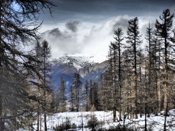 Scenic view of snow covered mountains against sky