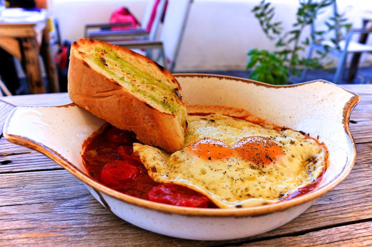 CLOSE-UP OF BREAKFAST ON TABLE