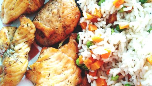 High angle view of chopped vegetables in plate