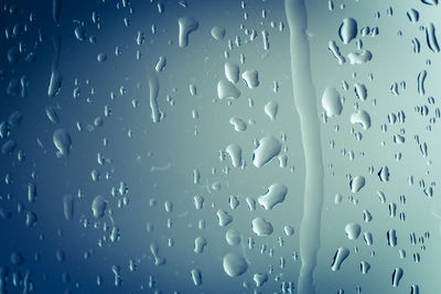 Full frame shot of raindrops on glass window