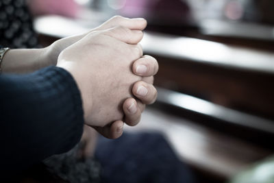 High angle view of hands