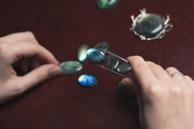 Close up gem stone examine concept photo