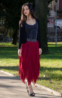 Beautiful woman walking in park