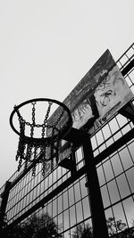 Low angle view of basketball hoop against clear sky