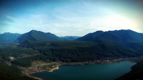 Scenic view of lake and mountains