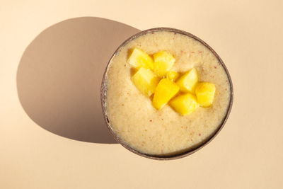 High angle view of breakfast in bowl on table