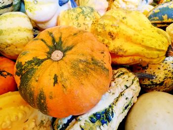 Close-up of pumpkins for sale at market stall